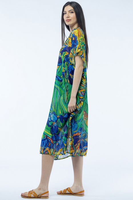 Rochie lunga de plaja tip poncho cu imprimeu dupa " Irisi''  - de Van Gogh [2]