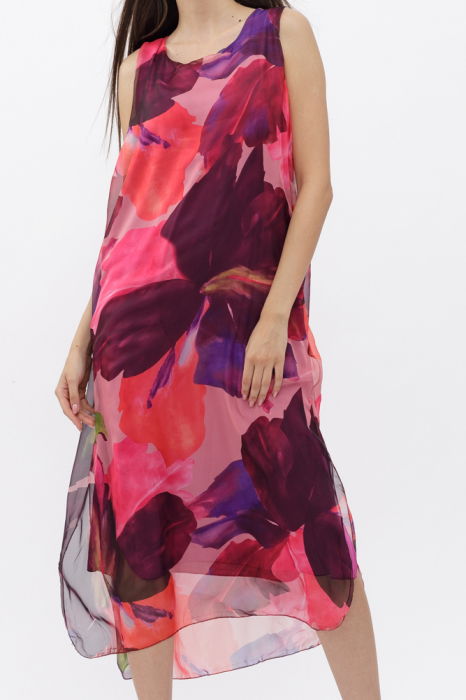 Rochie lunga A-line, cu imprimeu fucsia, corai si bordo [3]