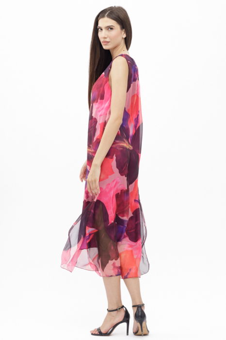 Rochie lunga A-line, cu imprimeu fucsia, corai si bordo [5]