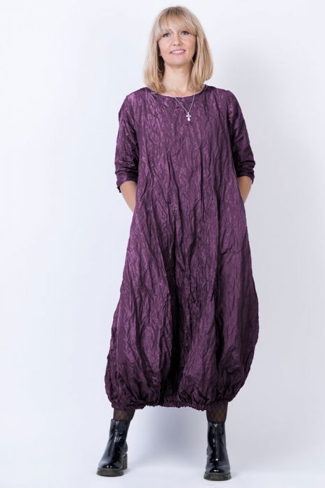 Rochie lunga gogosar din tafta cu memorie, mov metalizat [3]