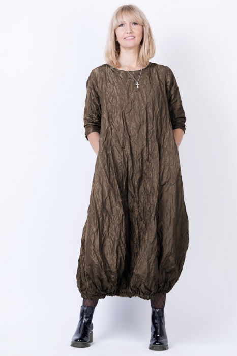 Rochie lunga gogosar din tafta cu memorie, maro deschis metalizat [2]