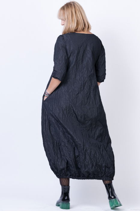 Rochie lunga gogosar din tafta cu memorie, neagra [3]