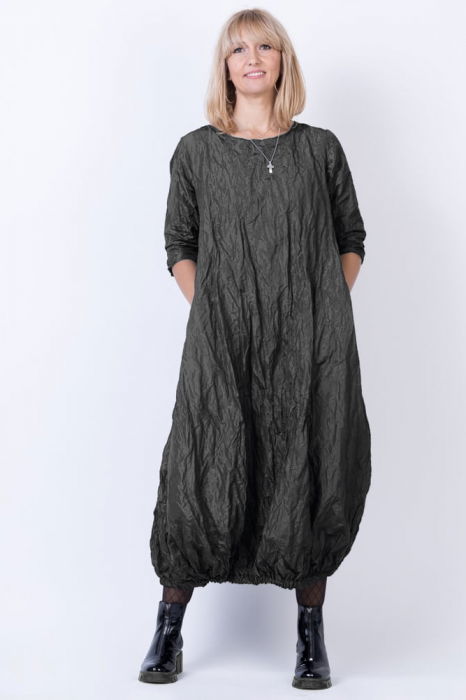 Rochie lunga gogosar din tafta cu memorie, gri metalizat inchis [2]