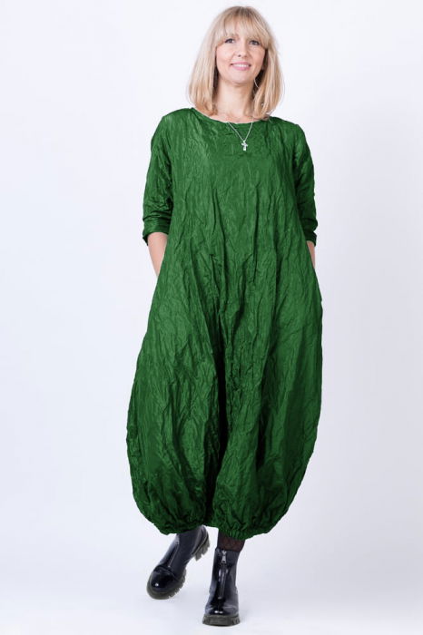 Rochie lunga gogosar din vascoza sifonata, verde