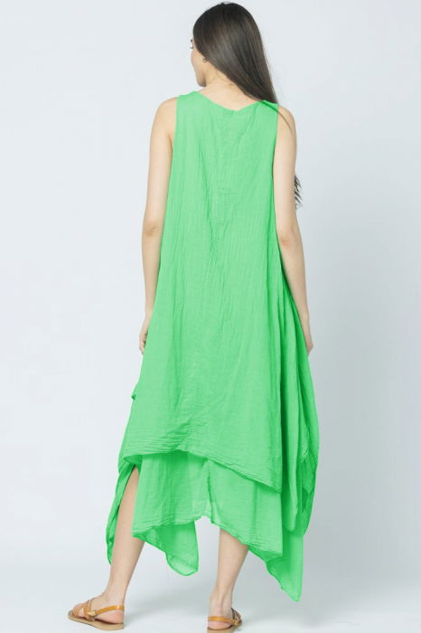 Rochie lunga in colturi, din batist de bumbac, verde crud [3]