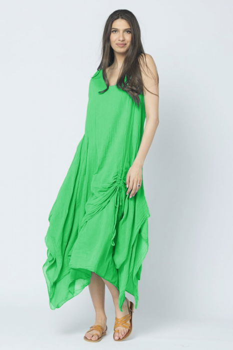 Rochie lunga in colturi, din batist de bumbac, verde crud [1]