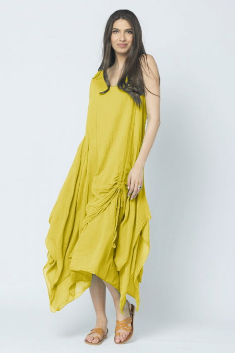 Rochie lunga in colturi, din batist de bumbac, galben [1]