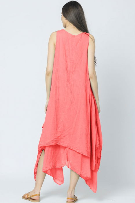 Rochie lunga in colturi, din batist de bumbac, corai [3]