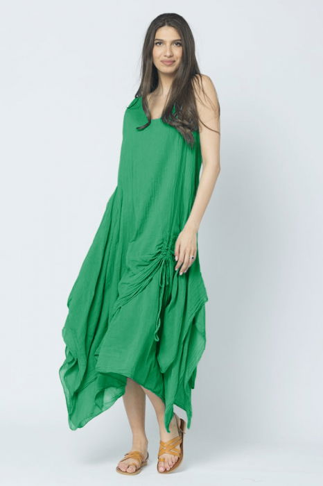 Rochie lunga in colturi, din batist de bumbac, verde [1]