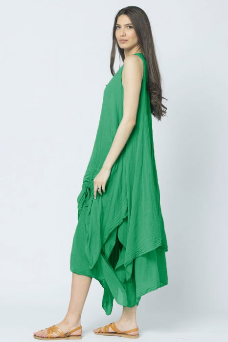 Rochie lunga in colturi, din batist de bumbac, verde [2]
