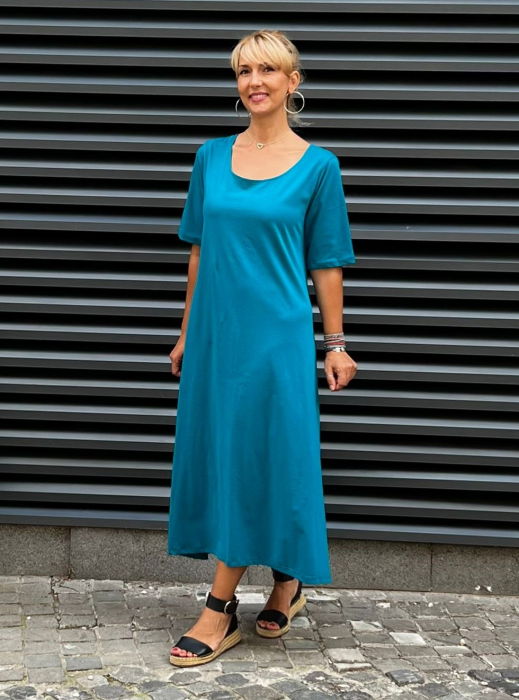 Rochie lunga din tricot turcoaz cu nasture pe spate [3]