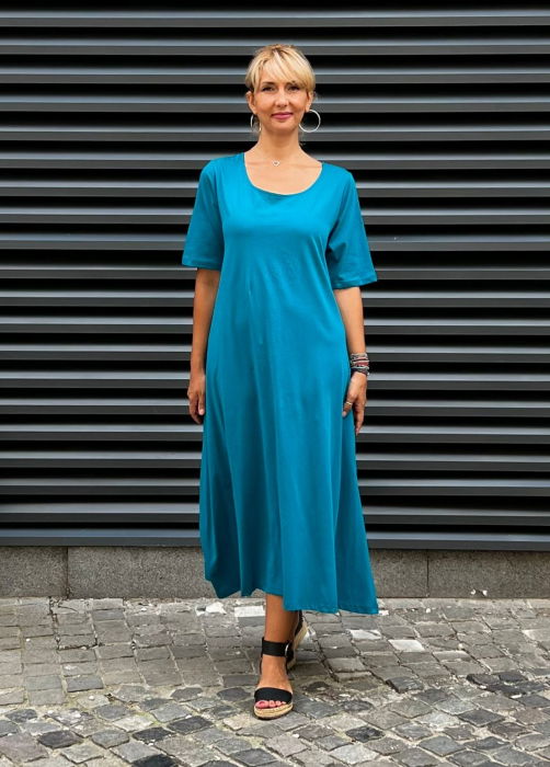 Rochie lunga din tricot turcoaz cu nasture pe spate [2]