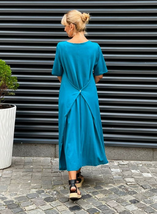 Rochie lunga din tricot turcoaz cu nasture pe spate [4]