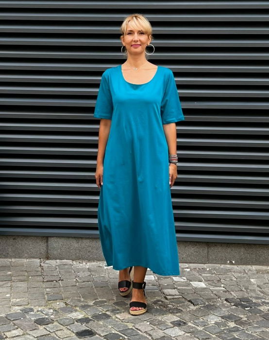 Rochie lunga din tricot turcoaz cu nasture pe spate [1]