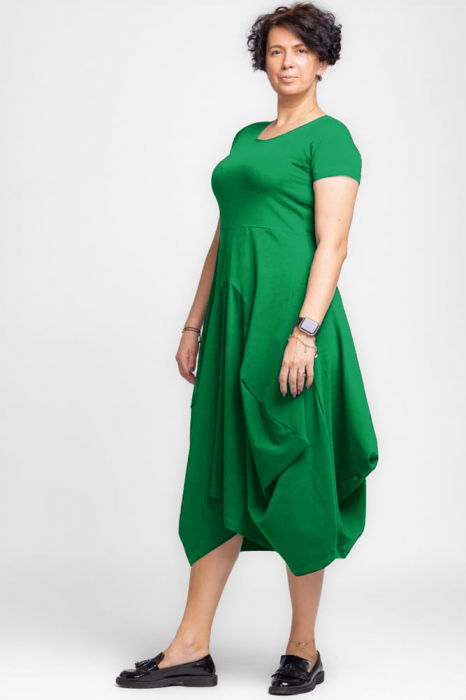 Rochie lunga in colturi, din tricot de bumbac, verde crud [2]