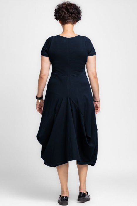 Rochie lunga in colturi, din tricot de bumbac, bleumarin [2]