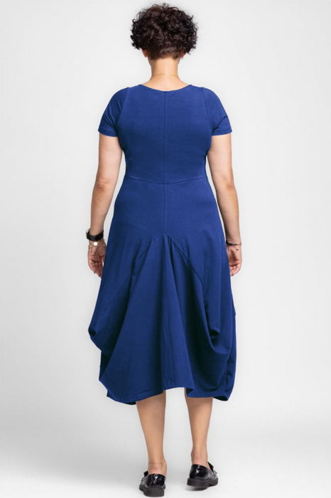 Rochie lunga in colturi, din tricot de bumbac, albastra [3]