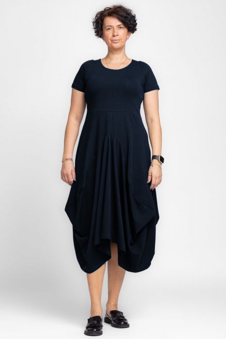 Rochie lunga in colturi, din tricot de bumbac, bleumarin