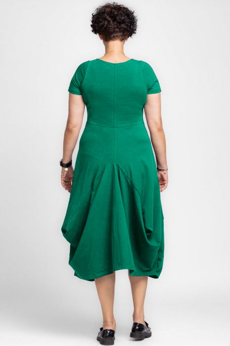 Rochie lunga in colturi, din tricot de bumbac, verde smarald [3]