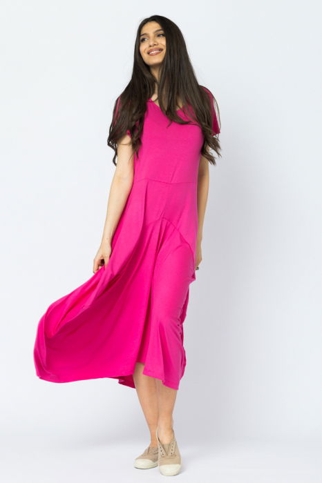 Rochie lunga in colturi, din tricot de vascoza, fucsia [2]