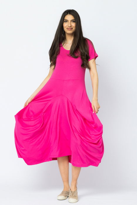 Rochie lunga in colturi, din tricot de vascoza, fucsia