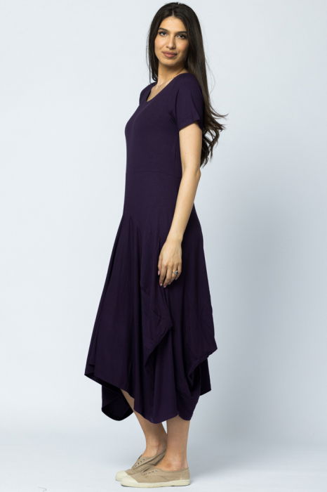 Rochie lunga in colturi, din tricot de bumbac, mov [4]