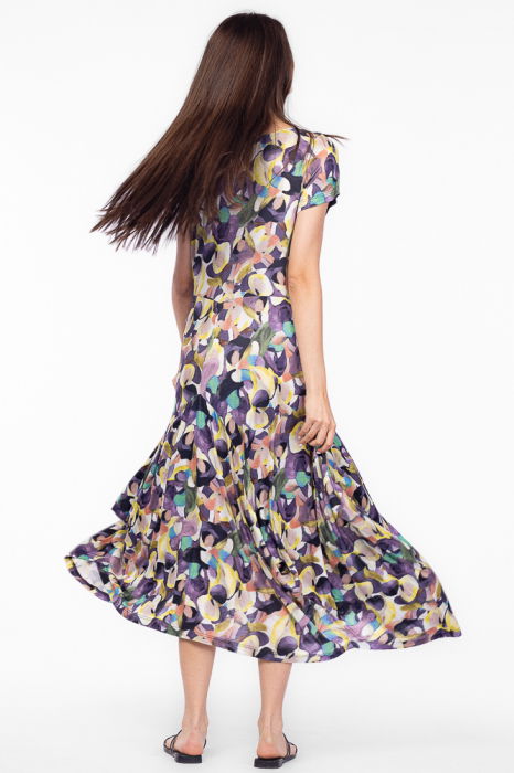 Rochie lunga in colturi, din tricot de vascoza, imprimeu abstract mov [3]