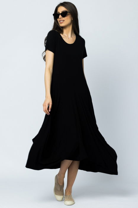 Rochie lunga in colturi, din tricot de bumbac, neagra [5]