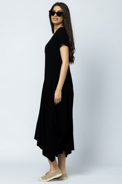 Rochie lunga in colturi, din tricot de bumbac, neagra [8]