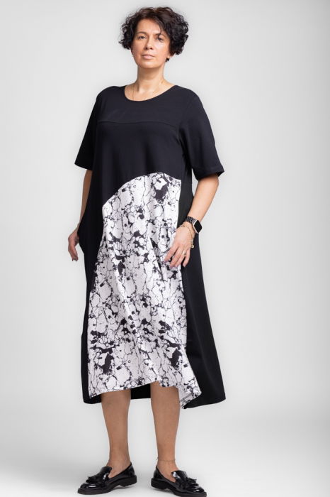 Rochie lunga marmorata alb-negru, din jerseu de bumbac [3]