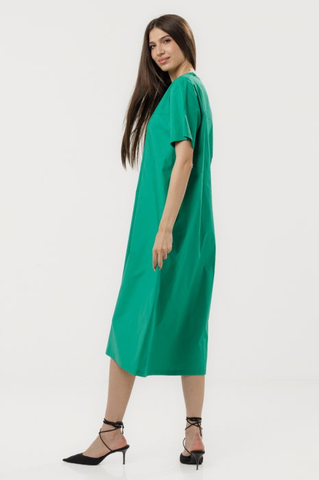 Rochie din poplin de bumbac, cu croi lejer si design minimalist, verde [3]