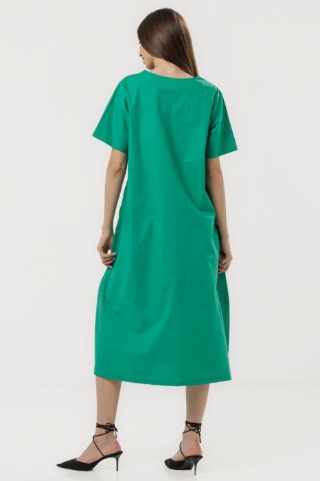 Rochie din poplin de bumbac, cu croi lejer si design minimalist, verde [4]