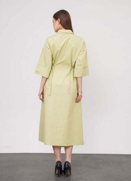 Rochie lunga tip camasa din poplin satinat de bumbac, verde menta [5]