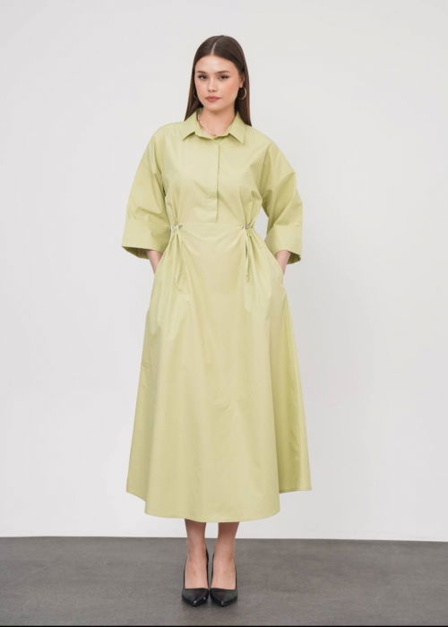 Rochie lunga tip camasa din poplin satinat de bumbac, verde menta [4]