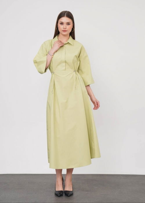 Rochie lunga tip camasa din poplin satinat de bumbac, verde menta [2]
