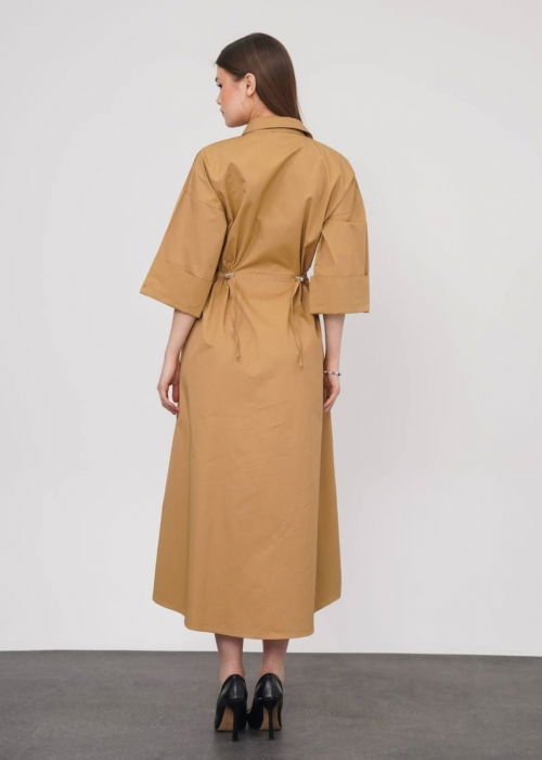 Rochie lunga tip camasa din poplin satinat de bumbac, camel [8]
