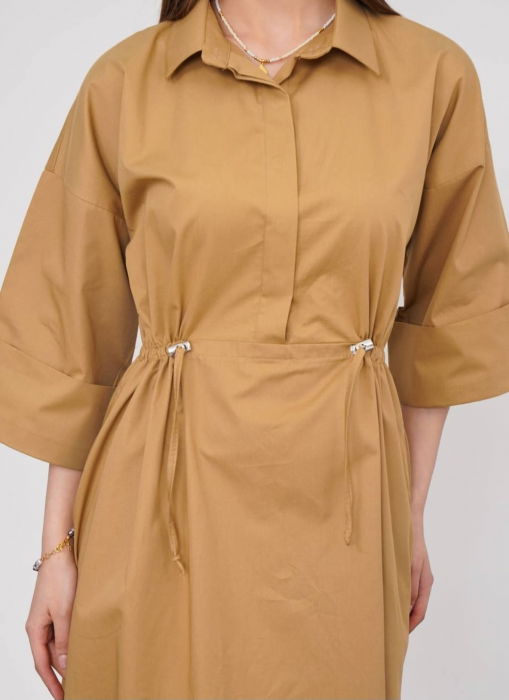 Rochie lunga tip camasa din poplin satinat de bumbac, camel [9]