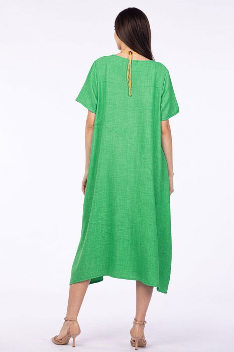 Rochie lunga verde din in mercerizat, marime oversize cu fluture stilizat [3]