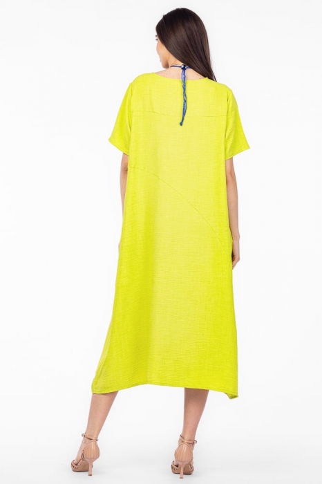 Rochie lunga verde lime din in mercerizat, marime oversize [3]