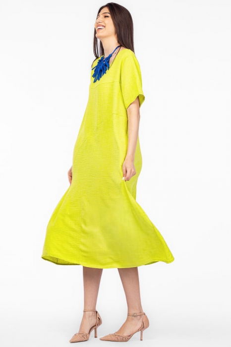 Rochie lunga verde lime din in mercerizat, marime oversize [2]
