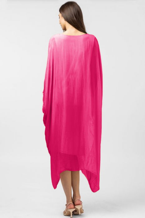 Rochie fucsia in colturi, lunga, ampla, din matase si vascoza, cu detaliu sub bust [3]
