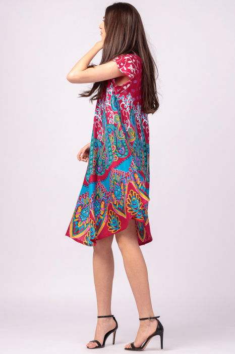 Rochie midi A-line cu imprimeu paisley, pe fond fucsia [3]