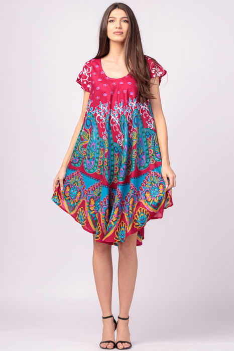 Rochie midi A-line cu imprimeu paisley, pe fond fucsia [2]