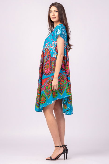 Rochie midi A-line cu imprimeu paisley, pe fond turcoaz [3]