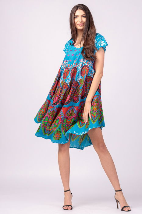 Rochie midi A-line cu imprimeu paisley, pe fond turcoaz [2]