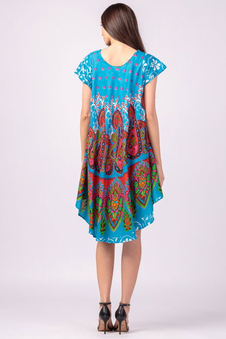 Rochie midi A-line cu imprimeu paisley, pe fond turcoaz [4]