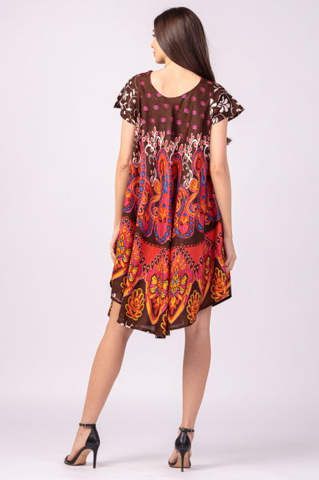 Rochie midi A-line cu imprimeu paisley, pe fond maro [4]