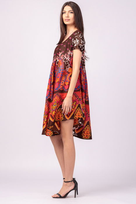 Rochie midi A-line cu imprimeu paisley, pe fond maro [3]