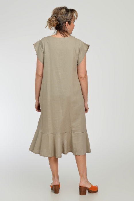 Rochie midi A-line din in mercerizat cu buzunare si volan, bej [7]