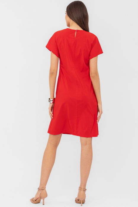 Rochie midi, rosie, din vascoza, petrecuta pe talie [3]